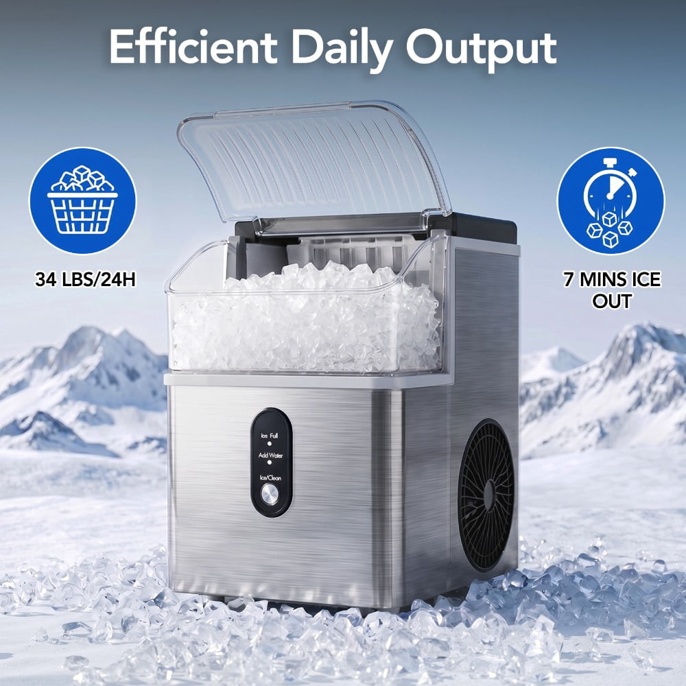CRZOE 15KG/24H Countertop Ice Maker, Extruded Ice Machine with 1.1L Water Tank & 0.6kg Ice Storage, LED Control, Auto Cleaning, Fingerprint-Resistant 430 Stainless Steel Body for Home/Kitchen/Bar