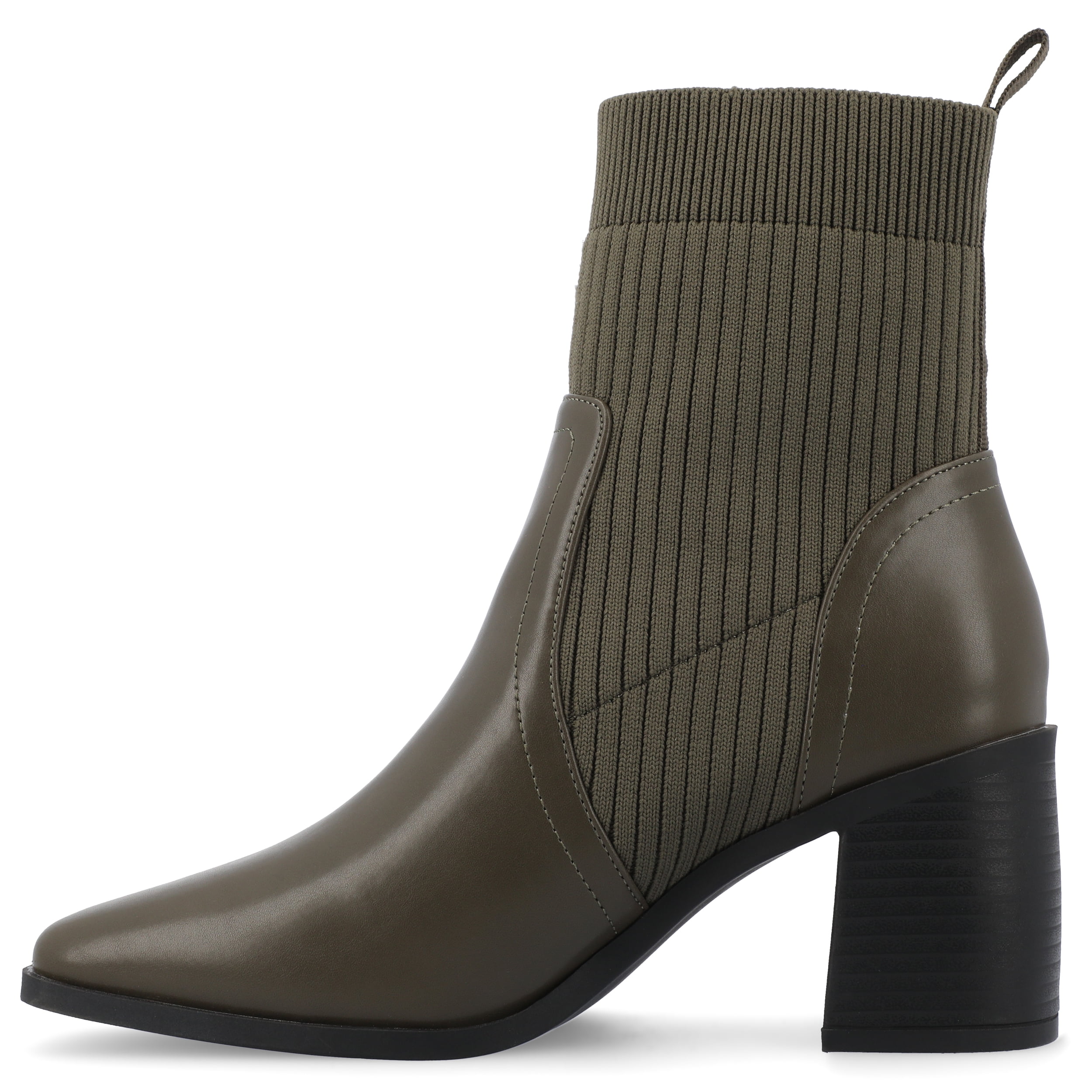 Journee Womens Harlowe Chelsea Knit and Vegan Leather Booties, Widths Available