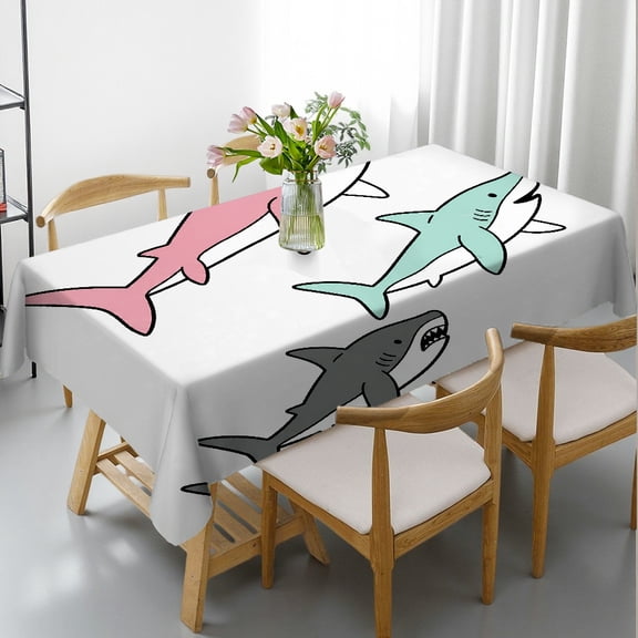 RKSupls Three Sharks Cartoon Rectangle Dining Tablecloth, Polyester Tablecloths - Holiday Party Tablecloth Rectangle Dining Tablecloth, Ideal for Kitchen Picnic Party