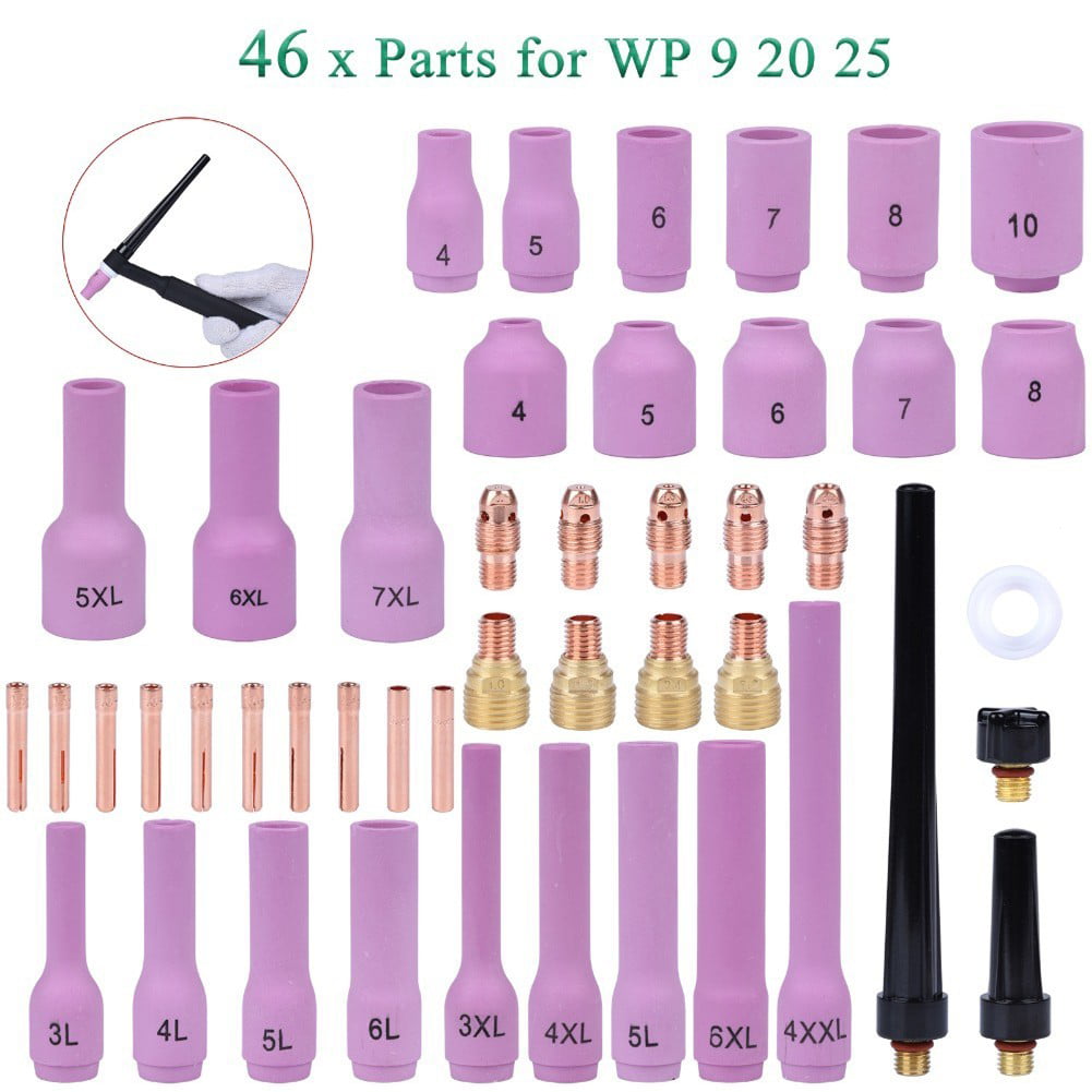 46pcs/set TIG Welding Torch Stubby Gas Lens Pyrex Glass Cup Kit for WP-9/20/25 