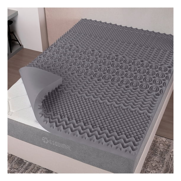 Esquimal Colchoneta Memory Foam 7.6 Cms. Topper 7 Zonas Matrimonial Color Gris