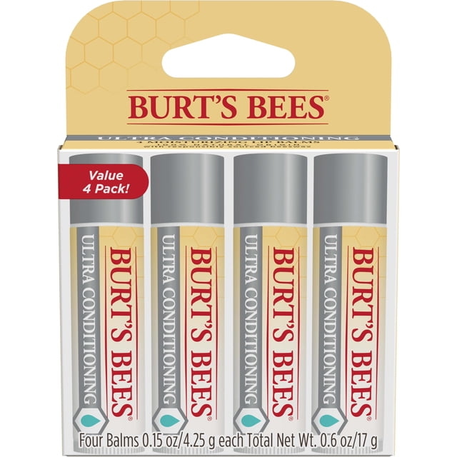 Burt's Bees Lip Balm, Moisturizing Lip Care, 100% Natural, Ultra Conditioning with Shea, Cocoa & Kokum Butter (4 Pack)