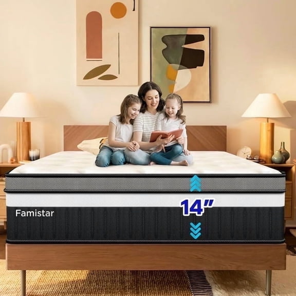 Memory Foam Mattress, 14" Innerspring Hybrid Mattress, Multiple Size-King