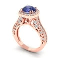 thumbnail image 2 of 2.7ct Round Cut Blue Tanzanite 18k Pink Rose Gold Engraving Statement Bridal Wedding Halo Designer Ring Size 5, 2 of 5