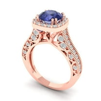 2.7ct round cut blue tanzanite 14k rose gold halo Bridal Wedding Engagement Promise Anniversary Ring for Women size 7.25