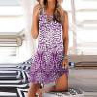 Robes Robe d'Été Mode Femmes Casual Sexy Col Rond Robes d'Impression d'Été Pull Sans Manches Robe Violet XXL
