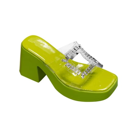 

KIJBLAE Women s Sandals Clearance Rhinestone Transparent One-line Waterproof Platform Thick-soled High-heeled Rectangular-toe Slippers Green 39 Lady Sandals Deals