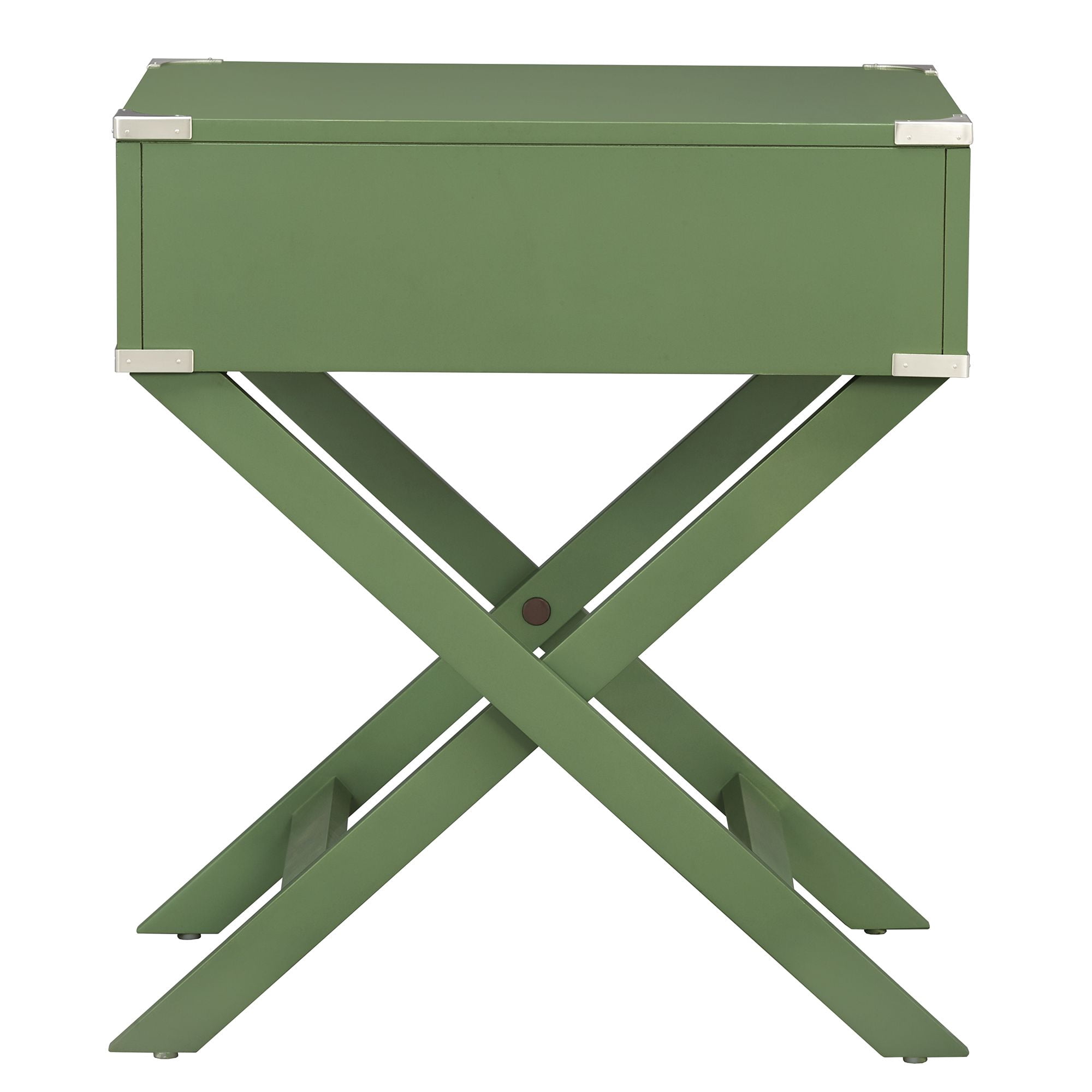 Weston Home Modern End Table with X-Base Legs and Drawer, Meadow Green