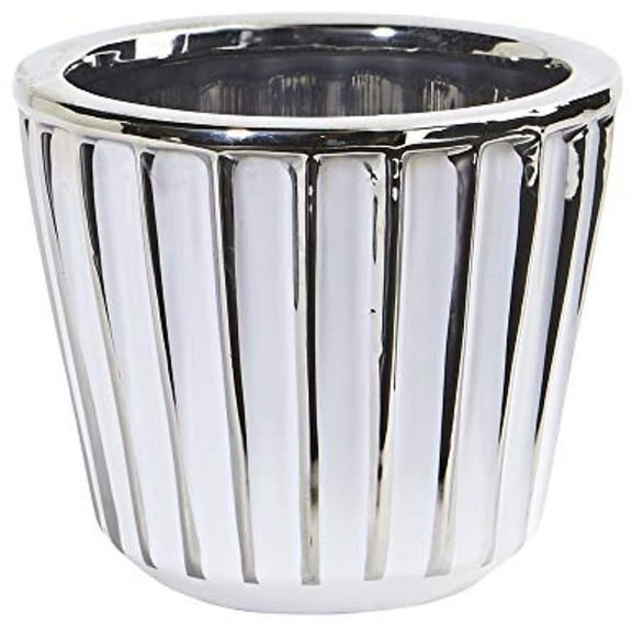 Nearly Natural 4.75in. Ceramic White Vase with Silver Burnishing