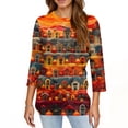 thumbnail image 4 of WTOBBY Women's Halloween Print Tee: Bats Pumpkins Witches Design 3/4 Sleeve Round Neck Casual T-Shirt Top for Fall Festive Daily Wear,Red 3XL, 4 of 4