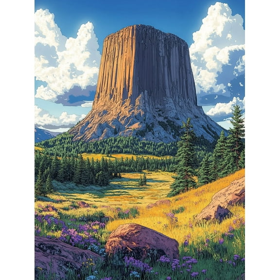 Devils Tower National Monument Landscape Canvas Print/Wall Art， Suitable for Living Room， Bedroom， Office， Hotel， and Restaurant Decoration.