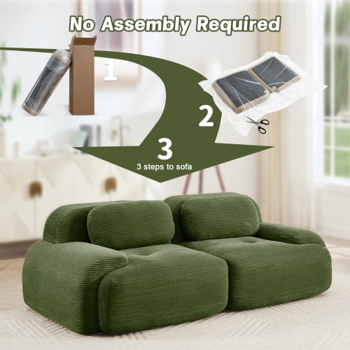 82" Modular Loveseat Sofa - Luxury Corduroy Fabric, Separable Design, Curved Armrests, Anti-Slip Base, High-Resilience Sponge, for Living Room, Bedroom, Audiovisual Room, Olive green