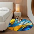 thumbnail image 4 of 6ft Washable Round Rug, Abstract Art Non-Slip Circle Area Rug for Living Room Bedroom, Blue Yellow Gradient Wavy Lines Geometric Modern Indoor Floor Mat for Home Decor, 4 of 9