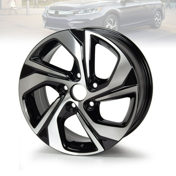 16" Replacement Wheel Rim 16x7-inch 5-Lug Machined Black, for 2016-17 Honda Accord LX 64078