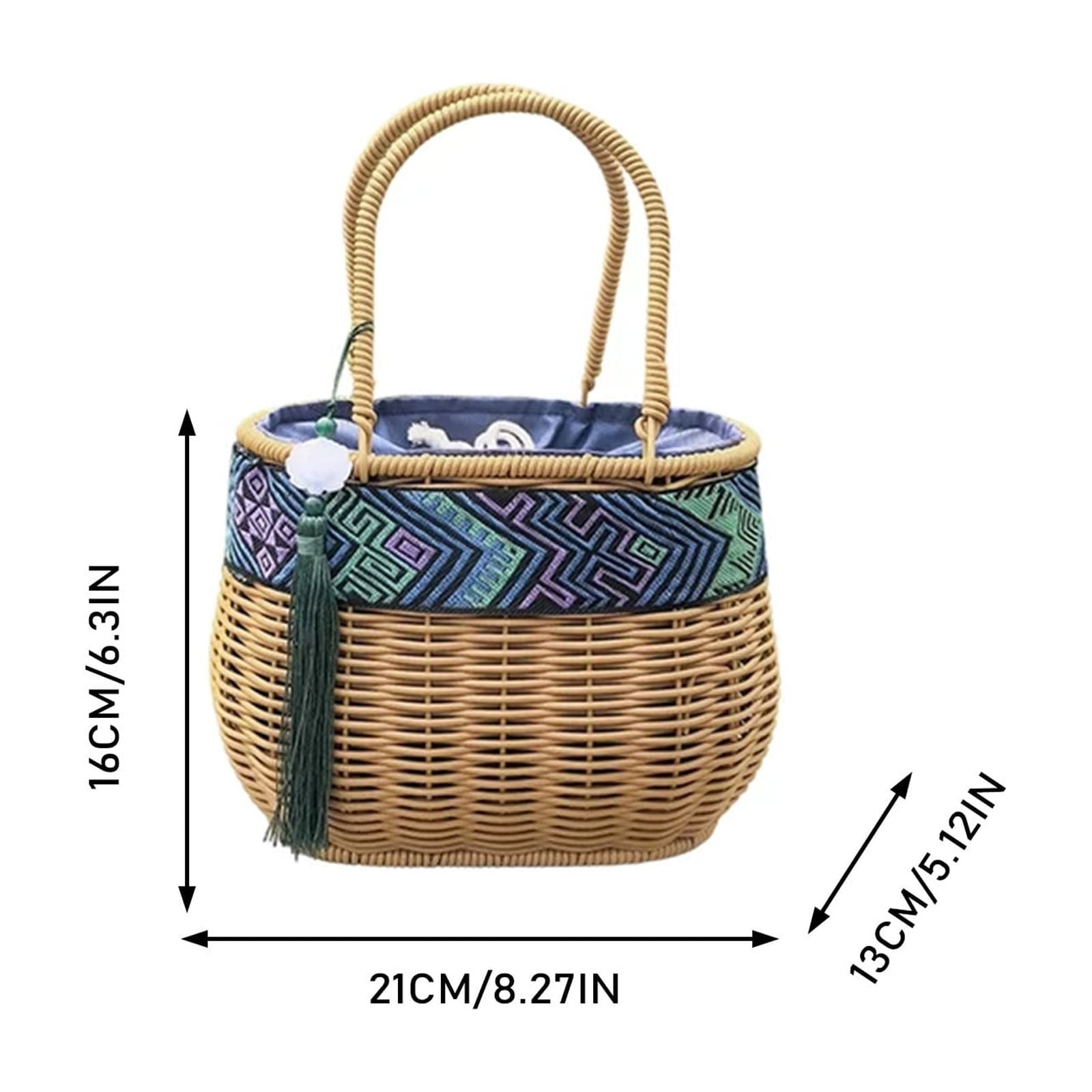 Rattan Wicker Woven Basket with Handle, Portable Garden Harvest Basket Wicker Storage Baskets for Picnic, Easter, Organizing, Gathering Vegetables (Brown, 21x13x16cm)