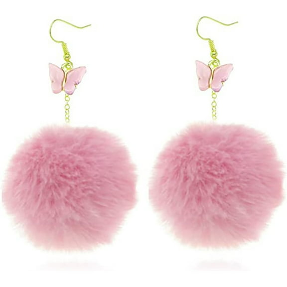Necvior European and American Fashion Mink Plush Ball Pendant Earrings Temperament Gift
