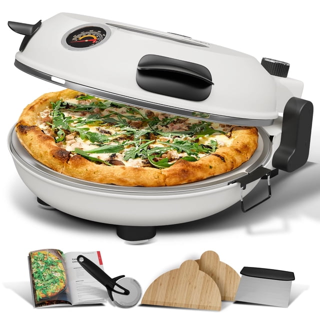 Eatex Electric Pizza Oven Indoor, 12 Inch Countertop Pizza Oven, Portable Stone Pizza Oven, Heats up to 790°F for Crispy Crust, Pizza Maker Machine for Home â Cream