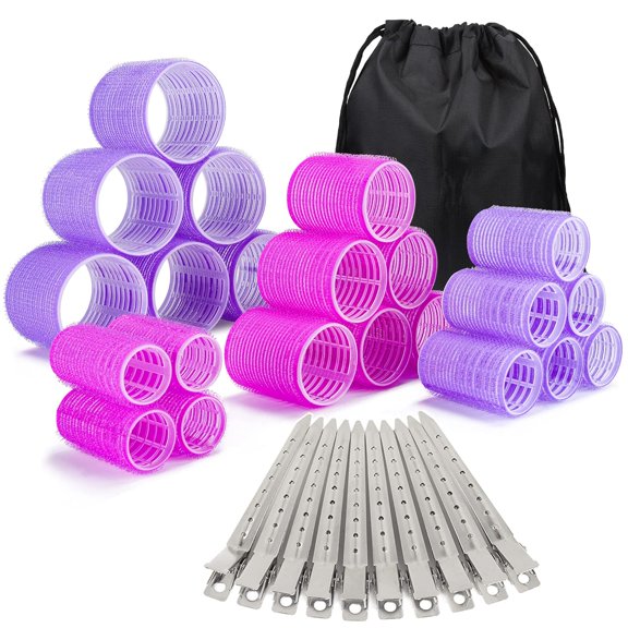 33-piece hair curling set, suitable for long, medium, and short hair, self-adhesive hair curlers, ELASO large and medium-sized curlers (22 hair curlers 10 stainless steel clips 1 storage bag)