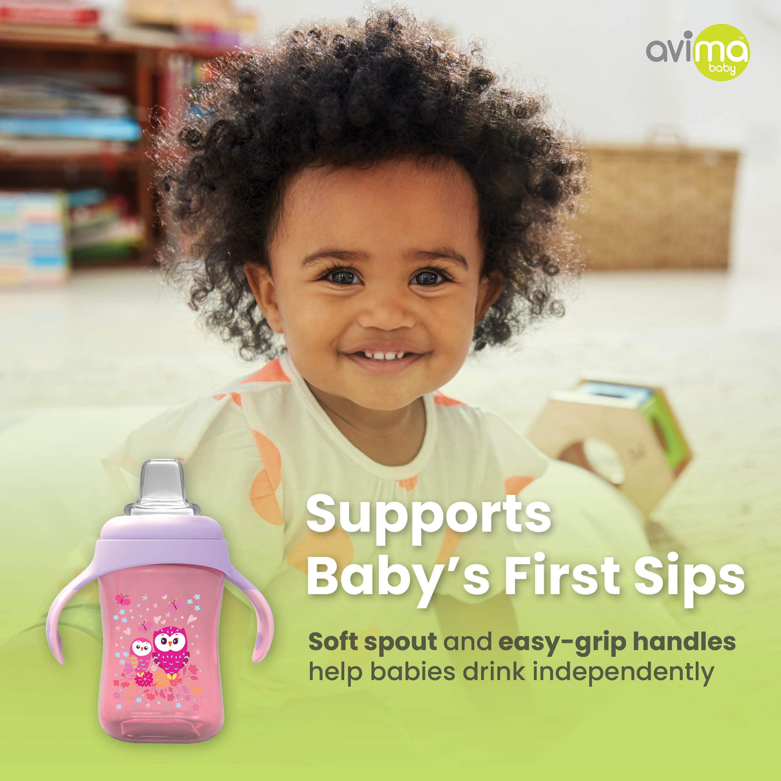 Avima Baby Sippy Cup Trainer, Soft Spout, 10 oz, Pink, 2 Count photo 5