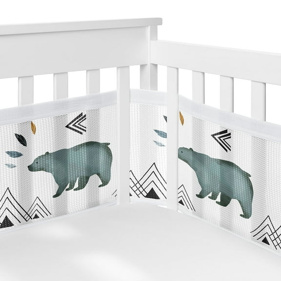 Sweet Jojo Designs   BreathableBaby Bear Mountain Blue Black and White Breathable Mesh Crib Liner Pad
