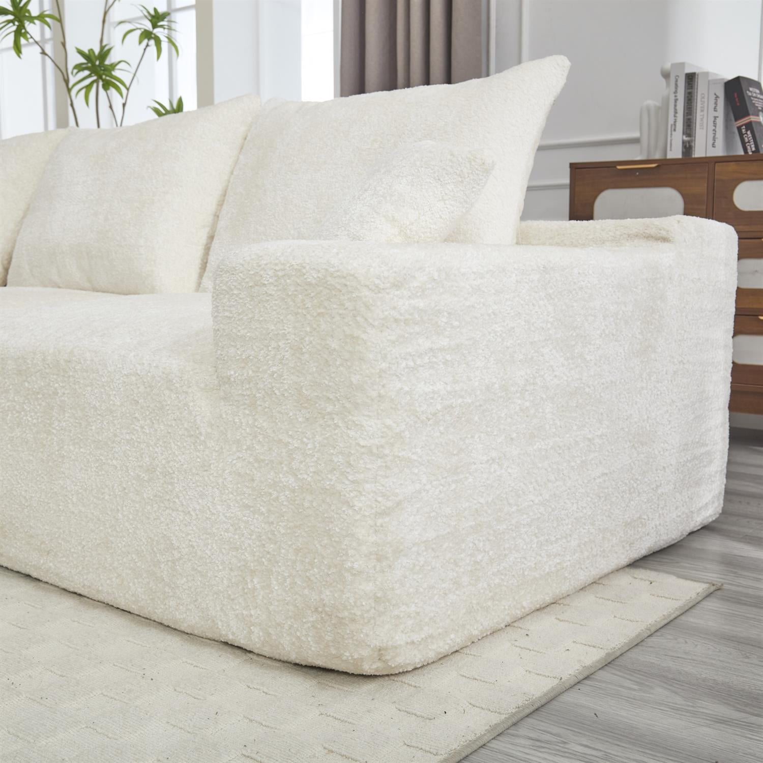 Demi Bonn 108" Modern L-Shaped Sofa, Premium Fabric Couch with Deep Seating, Freestyle Setup, No Assembly Needed for Living Room Relaxation, White