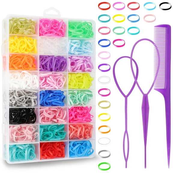 EEEkit 2000pcs Mini Hair Rubber Bands, 24 Colors Elastic Hair Ties with Organizer Box for Girls