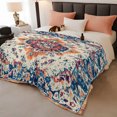 thumbnail image 2 of Boho Orange Blue Throw Blanket, Flannel Fleece Blanket with Striped Design for Couch, Boho Vintage Geometric Ethnic Art Soft Breathable All Season Plush Blankets for Sofa Office Travel 40"x50", 2 of 9