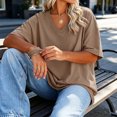 thumbnail image 3 of Short Sleeve Women's Plus Size Solid Color V-neck Casual Loose T-shirt Tops, 3 of 7