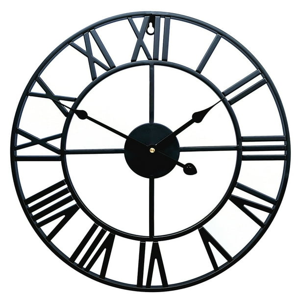 Reloj de pared para oficina en casa, estilo vintage, diseño numérico, metal, bajo ruido, reloj montado en la pared, negro Inevent HA4579-03B