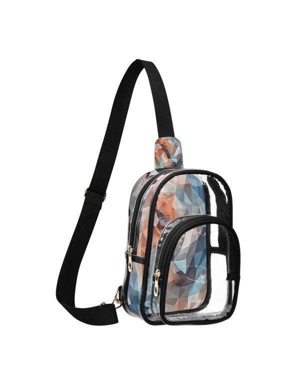Unisex Transparent Crossbody Shoulder Bags Clear PVC Sling Backpack with Printed Back Low-poly Geometric Background