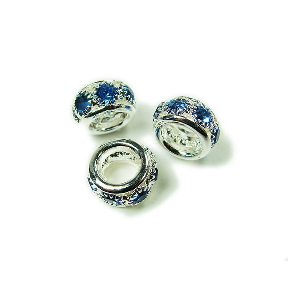 5x10mm Pack Of 5 Blue Stones Silver Rondelle Spacer Beads ForJewelry Making