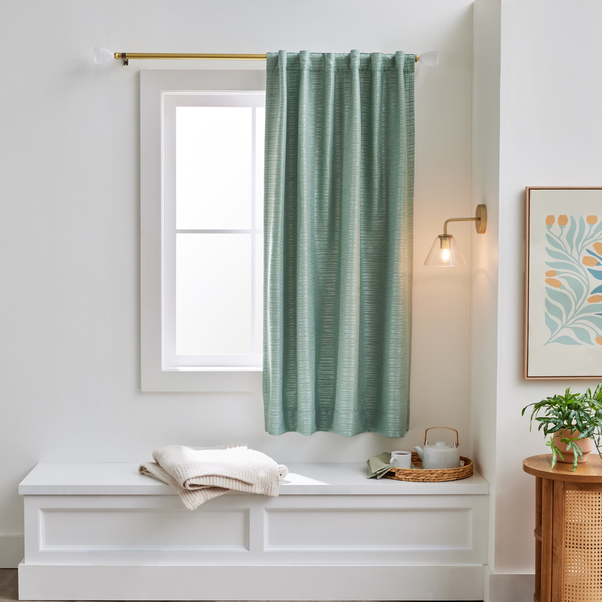 Better Homes & Gardens Striated Luxe Blackout Curtain Panel, 1 Panel, Pole Top/Back Tab, Green River, 50 in x 63 in