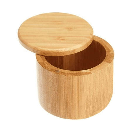 

LFOGoods Bamboo Triple Salt Cellar 1 Tier Bamboo Kitchen Salt and Pepper Storage Box with Magnetic Swivel Lids-Salt Keeper Duet