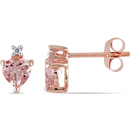 Tangelo 1 Carat T.G.W. Morganite and Diamond-Accent 10kt Rose Gold Heart Stud Earrings