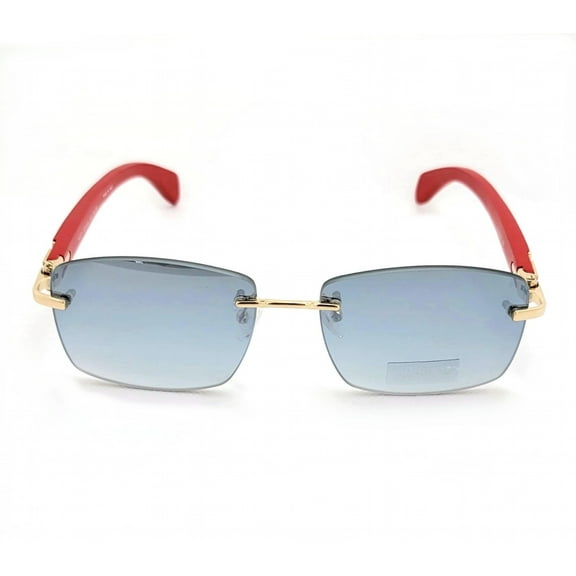 Porta Romana Travel Collection Sunglasses Model 1972 "Rimless" Blue Lenses with Gold and Wood Temple
