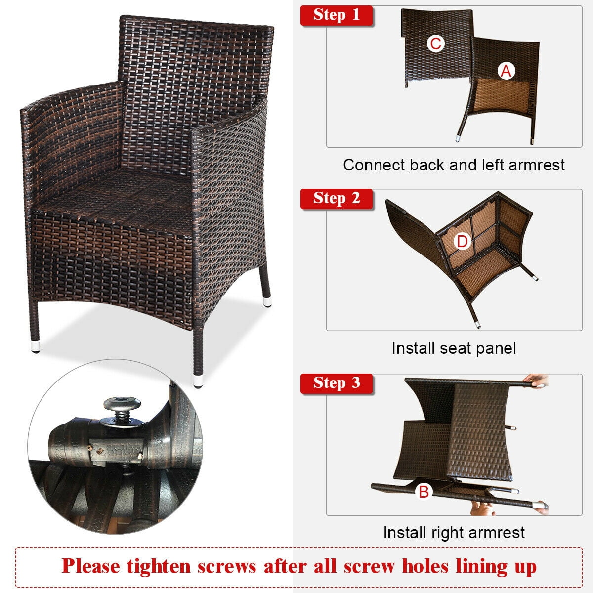 Gymax 3PCS Patio Rattan Chair & Table Furniture Set Outdoor w/ Beige Cushion