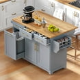 thumbnail image 3 of Harper & Bright Designs Kitchen Island with 2 Pull Out Cabinet Organizers & Drop Leaf, Rolling Kitchen Island with Trash Can Storage and Power Outlet for Dining Room, Grey+Blue, 3 of 20