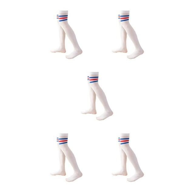 yingyy 1 Paire de Chaussettes Hautes 52 cm Élasticité Style Preppy Chaussettes Hautes Cosplay Bleu Rouge Rayé 5Ensemble