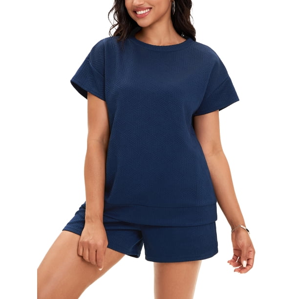Conjunto de verano de 2 piezas para mujer ATHLECHIC, con camiseta de manga corta y pantalones cortos, color azul real