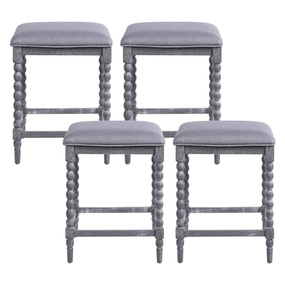 Counter Height Stools Set of 4, 26 Wood Bar Stools with Upholstered Seat, Foam Padded Open Design for Kitchen Island and Dining Room, Dark Gray