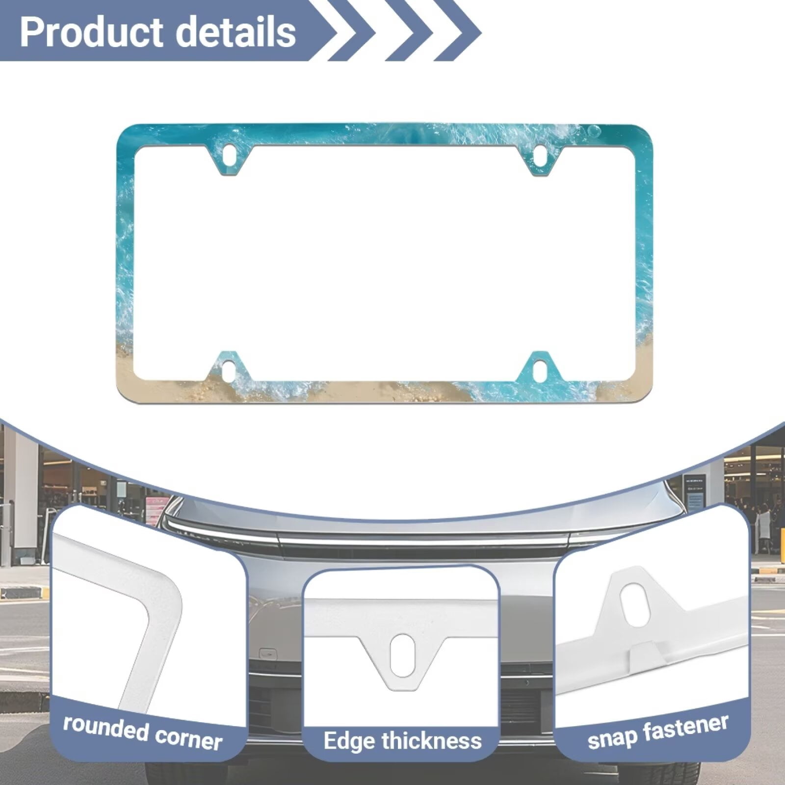 Jeiento Beach Style 2 PCS License Plate Frames with 4 Holes Rounded Corner Licence Plate Frame and Screws Slim Design for Standard US Vehicles