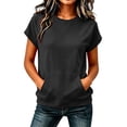thumbnail image 3 of ibuvkizy Womens Hoodless Sweatshirts Cuffed Cap Sleeve Crew Neck Front Kangaroo Pocket Loose Fit Pullover Casual Athletic Workout Layering Tops Solid Colors for Yoga Running,L, 3 of 8
