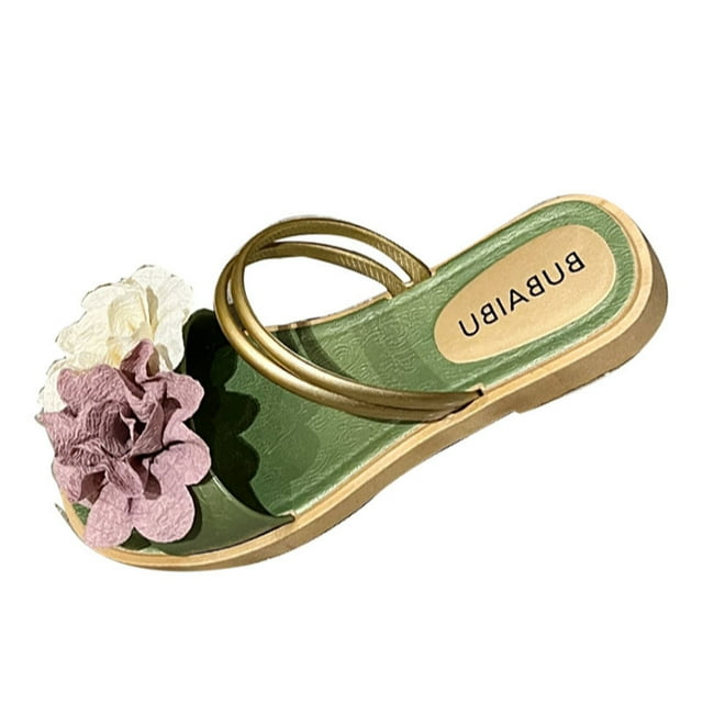 Sandales pour Femmes à Fleurs Pantoufles Plates Haut de Gamme Chic