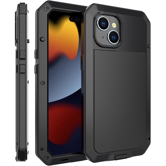 Compatiable with iPhone 15 Case,360 Full Body Protective Cover Heavy Duty Shockproof Tough Armour Aluminum Alloy Metal Case with Silicone Built-in Screen Protector