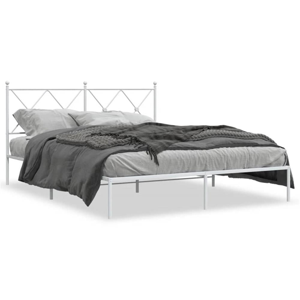 Bowery Hill Powder-Coated Steel King Size Bed Frame in White