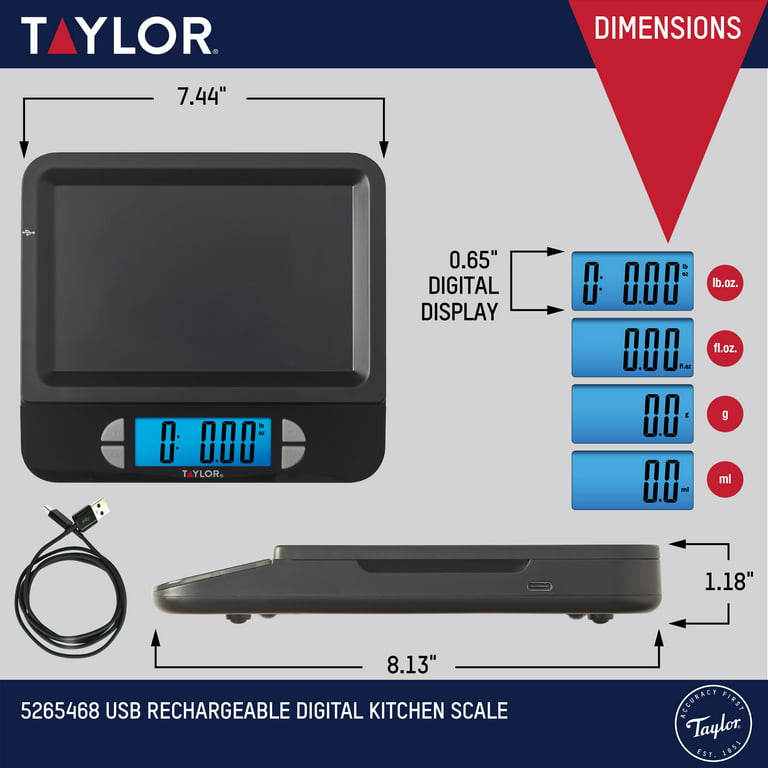 Taylor Digital Kitchen 11lb Food Scale with Removable Tray Stainless Steel  Platform
