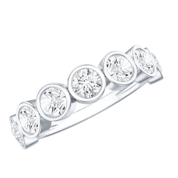 Rosec Jewels Moissanite Half Eternity Wedding Band for Women - Bezel Set Ring - D-VS1 Quality Certified, 925 Sterling Silver, US 4.00