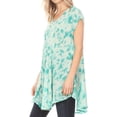 thumbnail image 3 of Sakkas Xoana Women's Casual Cap Sleeve V-neck Flare Loose Boho Swing Short Dress - Green - Plus Size, 3 of 5