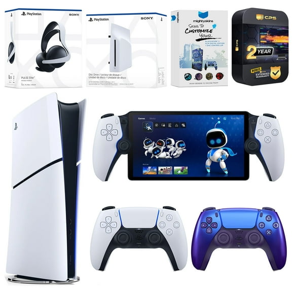 Sony PlayStation 5 Slim Digital Bundle with Disc Drive, Extra Controller, Pulse Elite Headset, PlayStation Portal, MightySkins Voucher and 2 Year Extended Warranty - Chroma Indigo