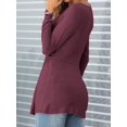 thumbnail image 2 of Women Long Sleeve Slim Fit V-neck Solid Color Knot Shirt Tops, 2 of 4